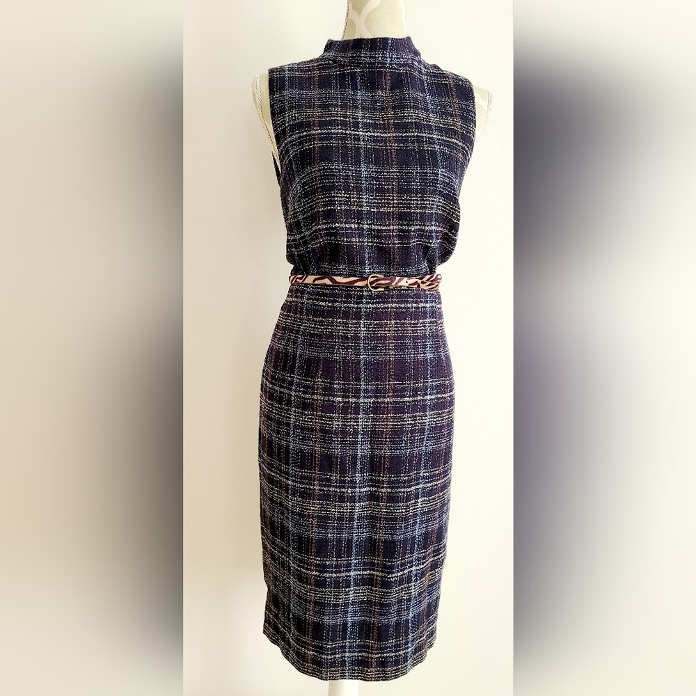 Twill Plaid Navy Skirt Set